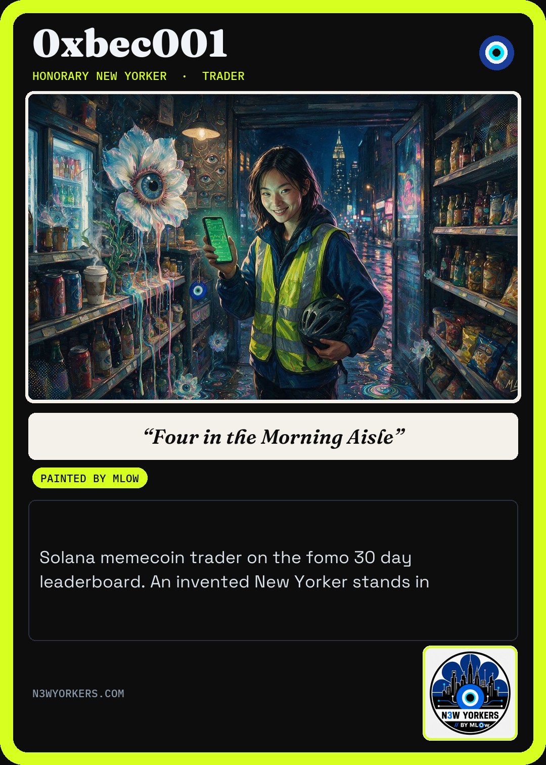 The Honorary card for 0xbec001, painted by MLow