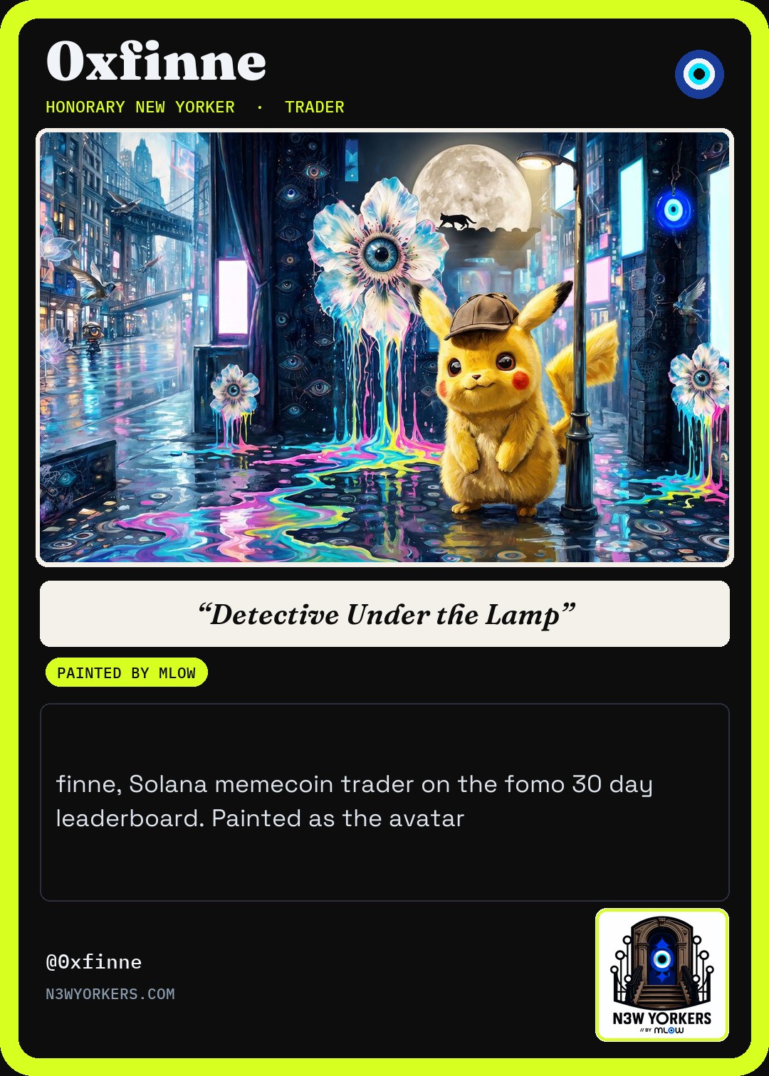 The Honorary card for 0xfinne, painted by MLow