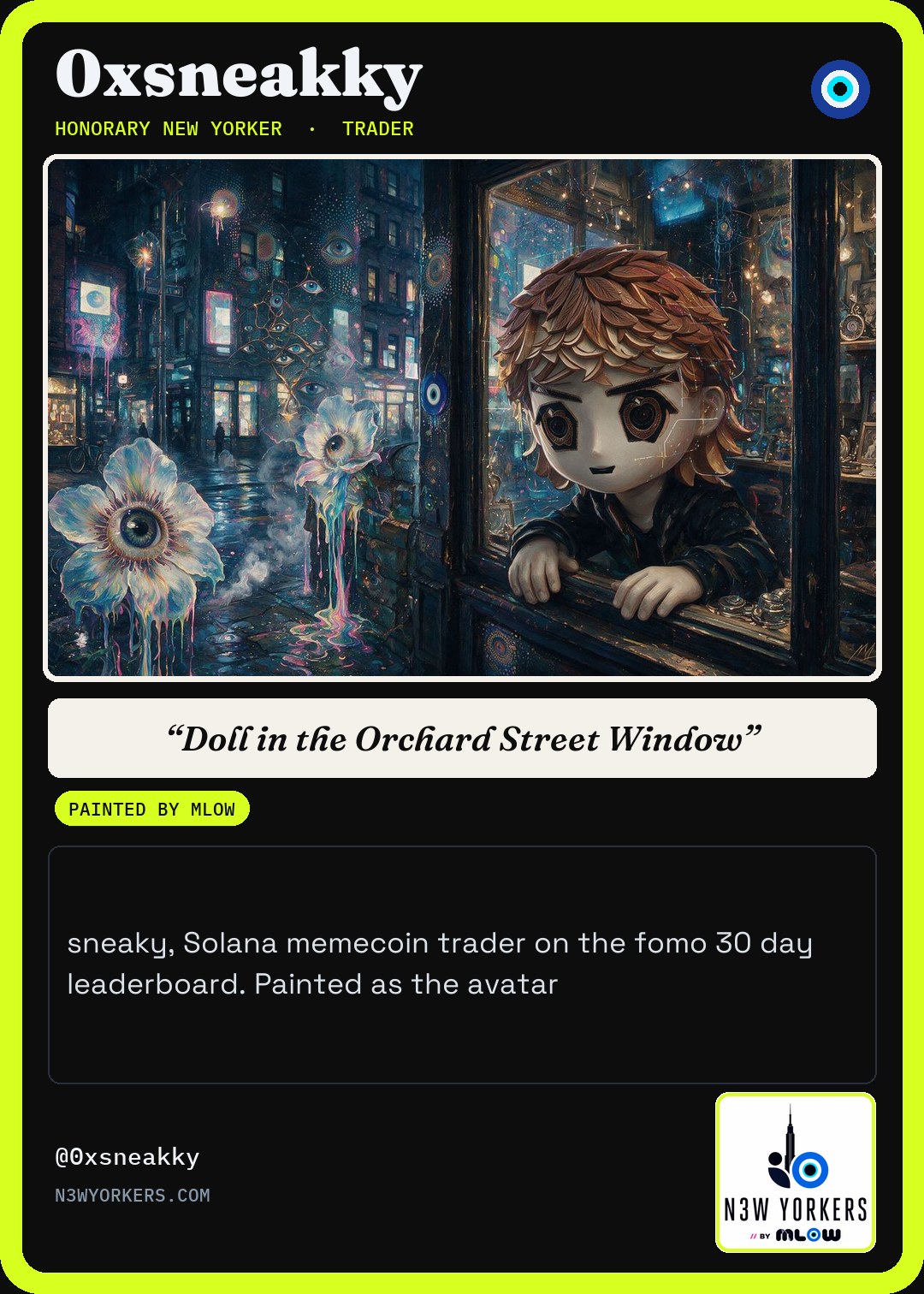The Honorary card for 0xsneakky, painted by MLow