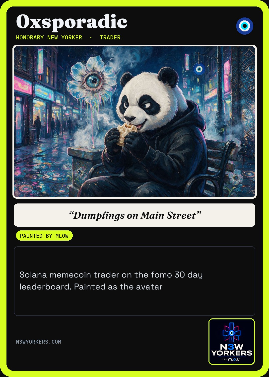 The Honorary card for 0xsporadic, painted by MLow