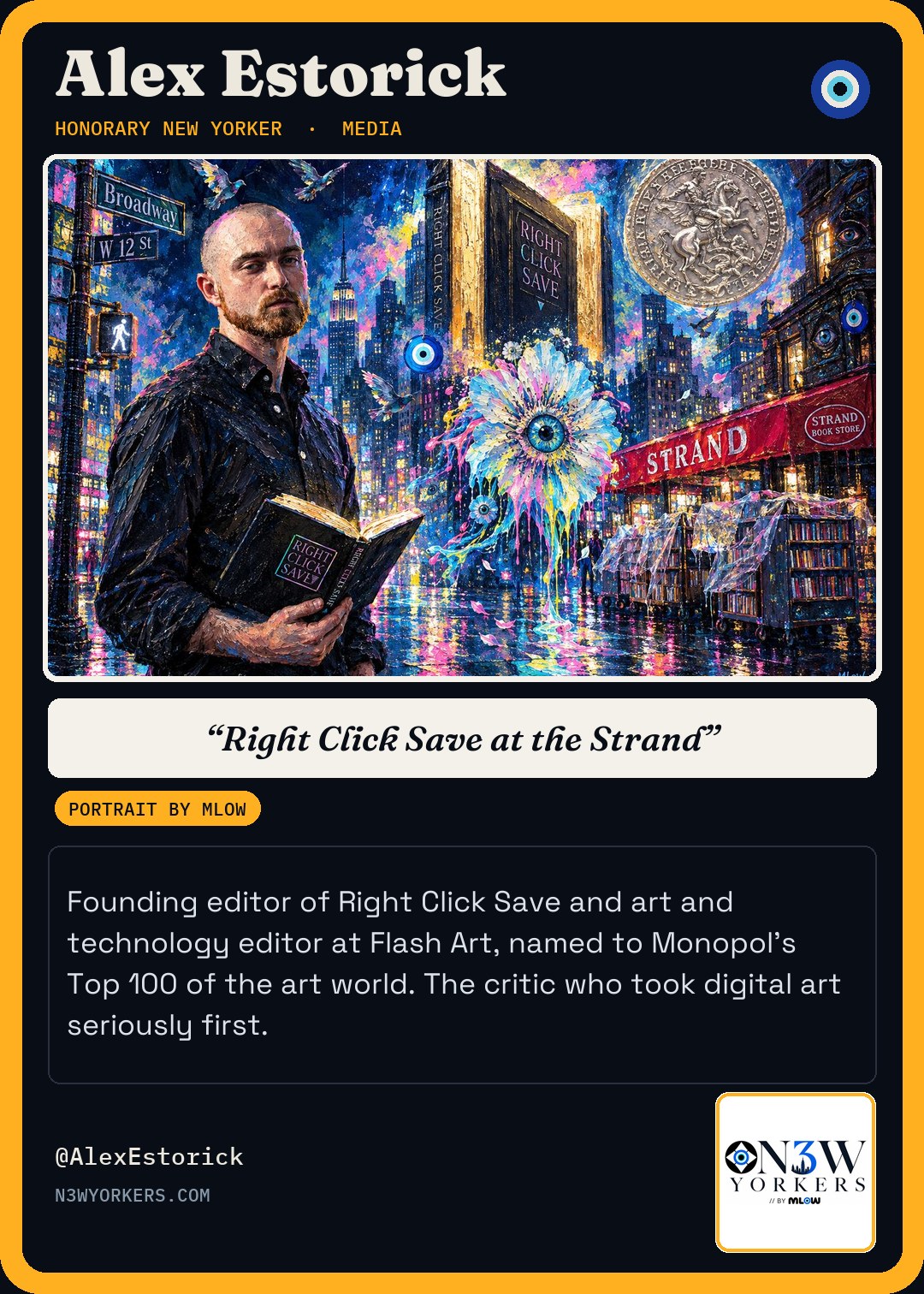 The Honorary card for Alex Estorick, portrait by MLow