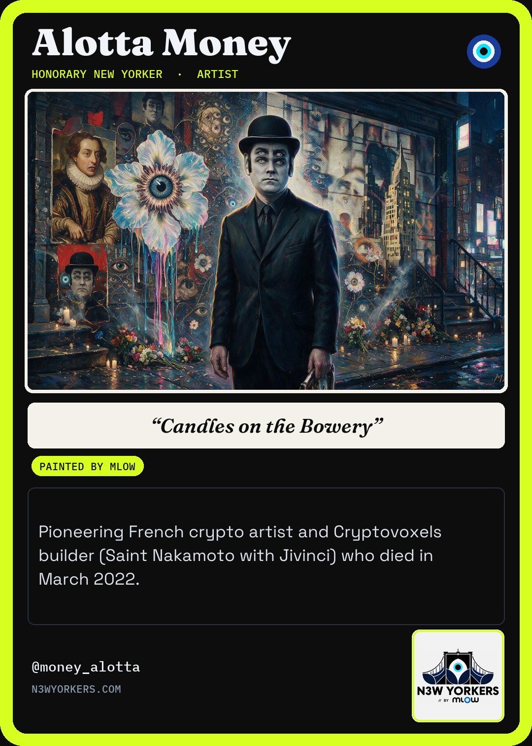 The Honorary card for Alotta Money, painted by MLow