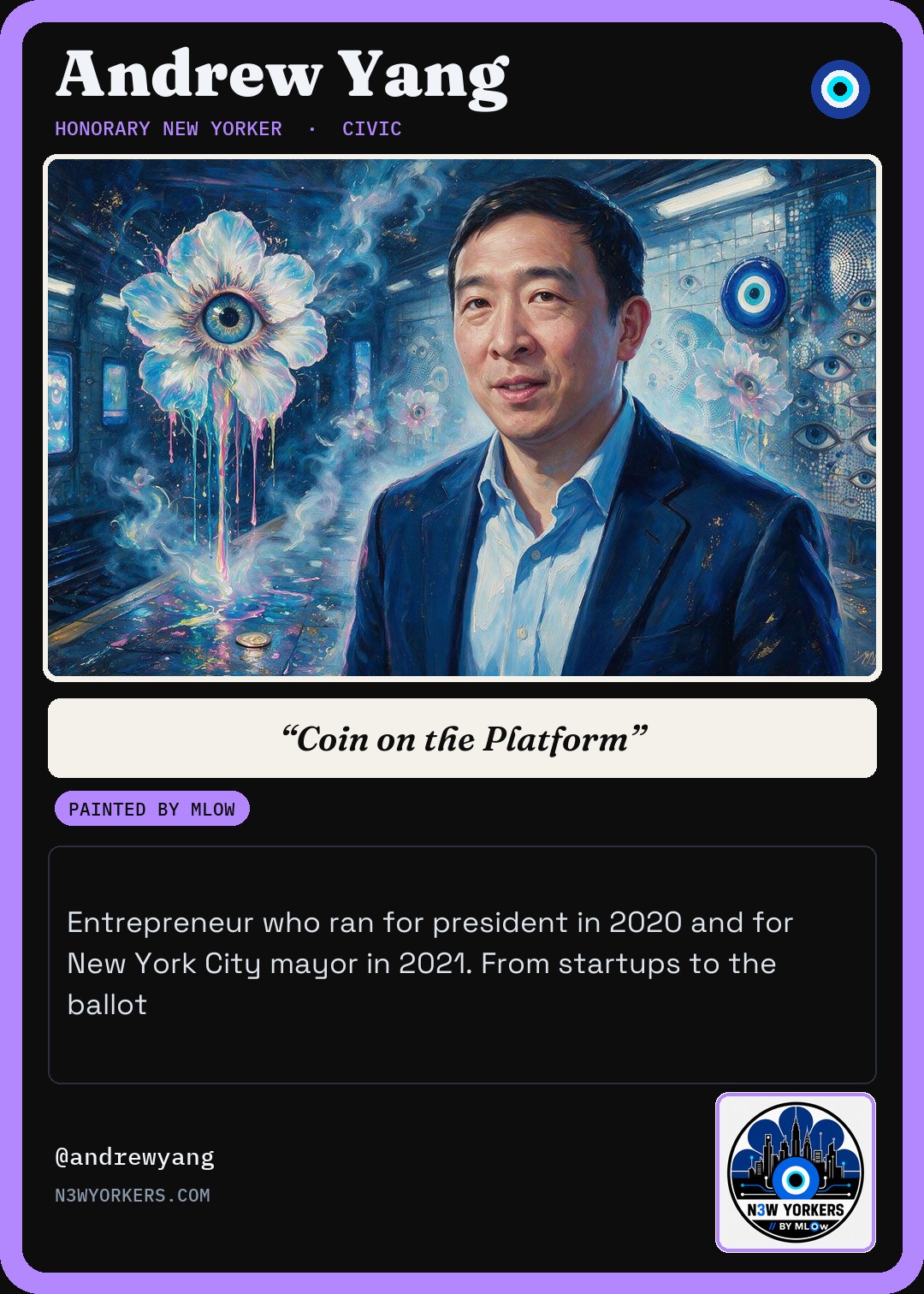 The Honorary card for Andrew Yang, painted by MLow