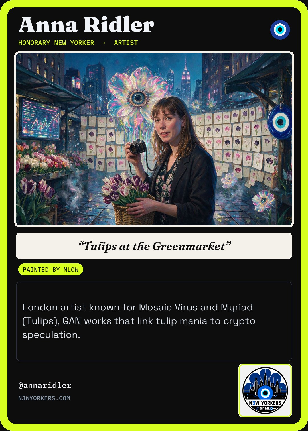 The Honorary card for Anna Ridler, painted by MLow