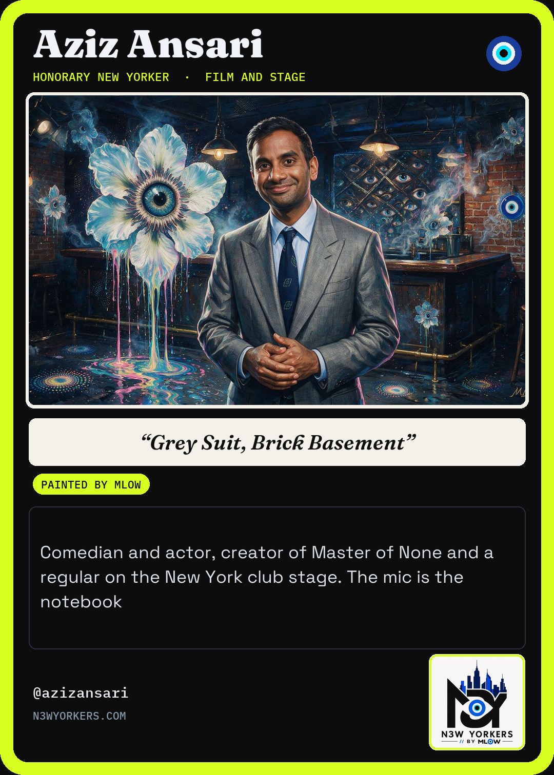 The Honorary card for Aziz Ansari, painted by MLow