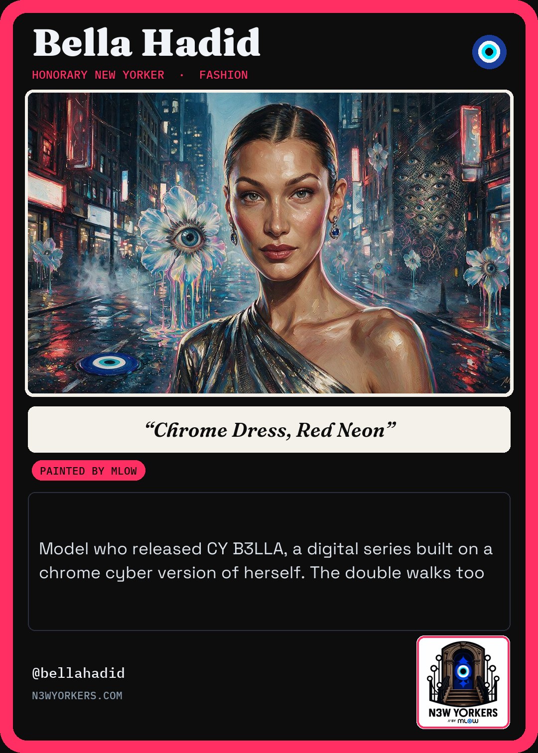 The Honorary card for Bella Hadid, painted by MLow