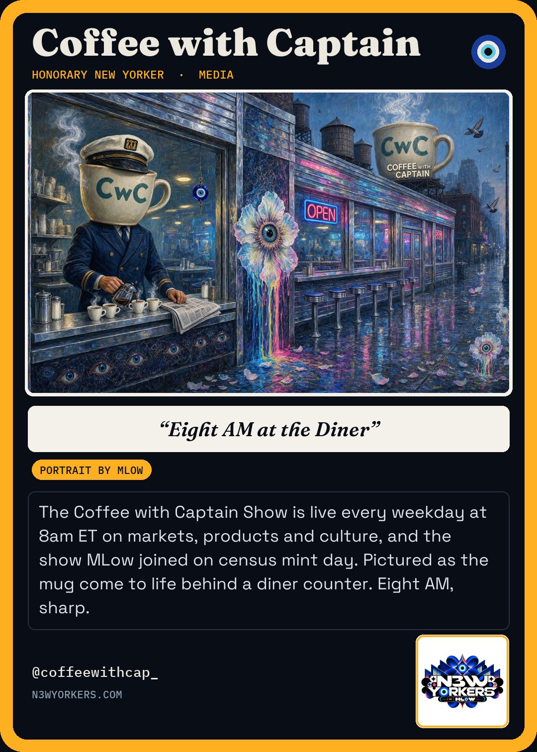 The Honorary card for Coffee with Captain, portrait by MLow