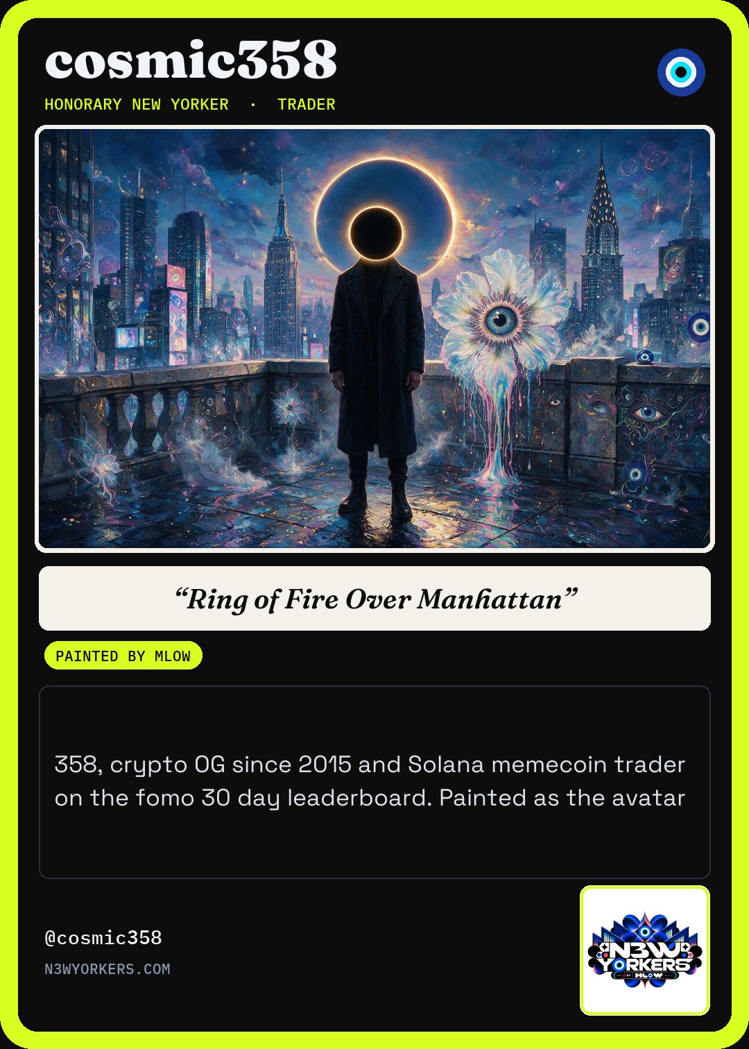 The Honorary card for cosmic358, painted by MLow