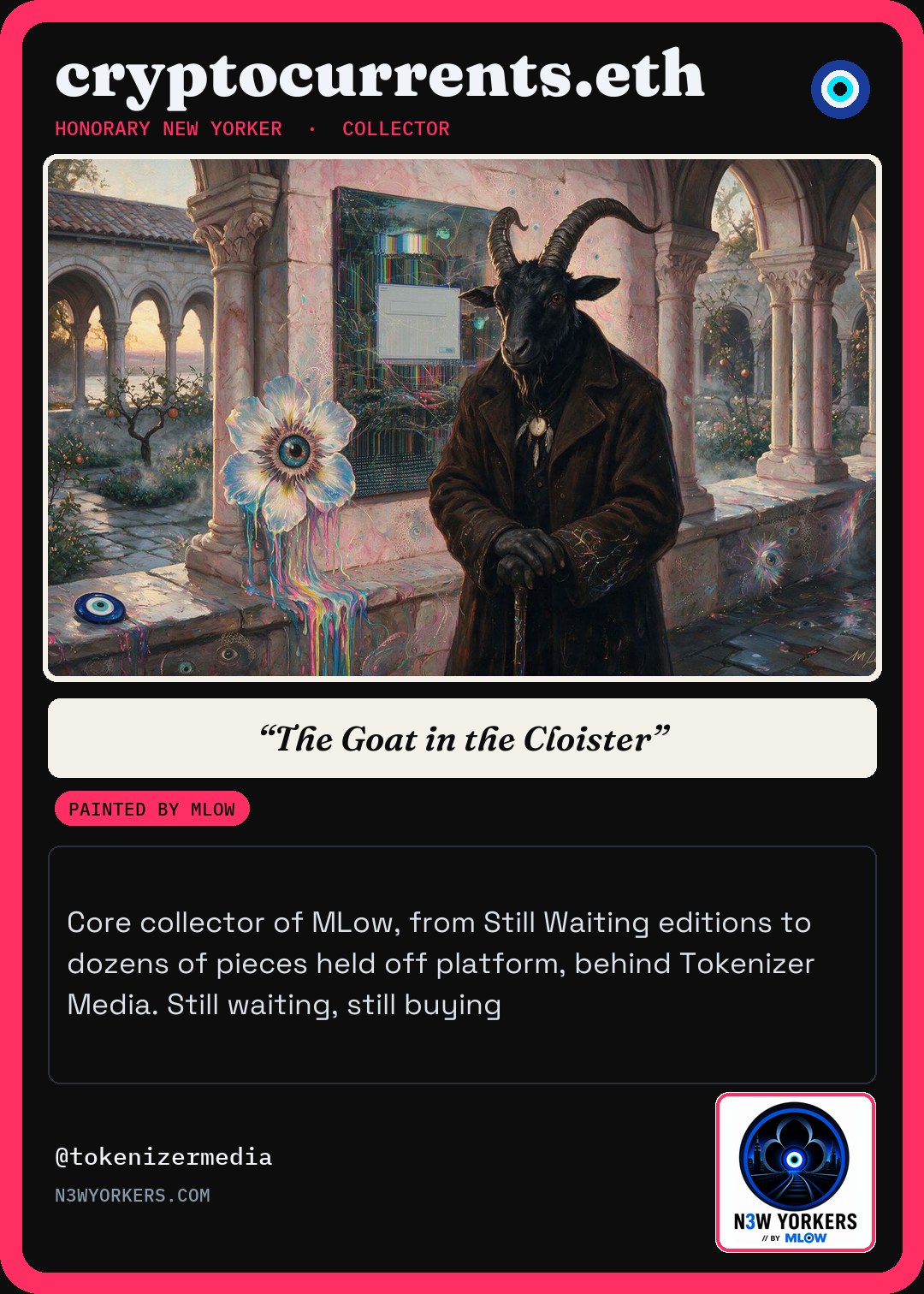The Honorary card for cryptocurrents.eth, painted by MLow