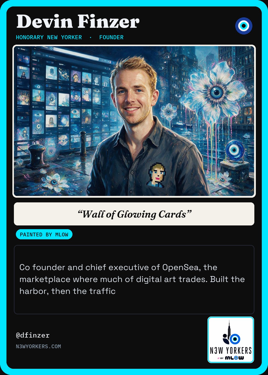 The Honorary card for Devin Finzer, painted by MLow