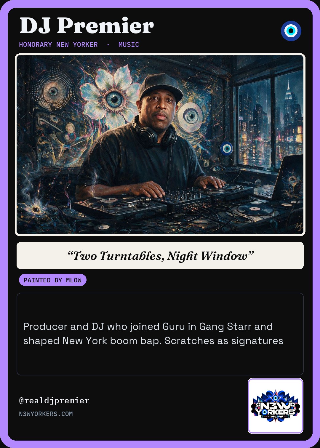 The Honorary card for DJ Premier, painted by MLow