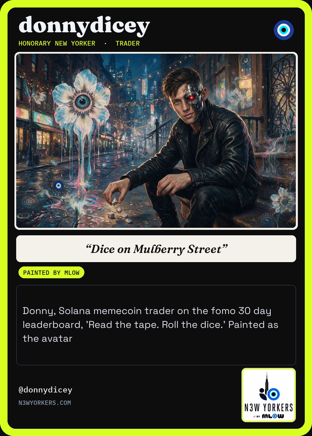 The Honorary card for donnydicey, painted by MLow