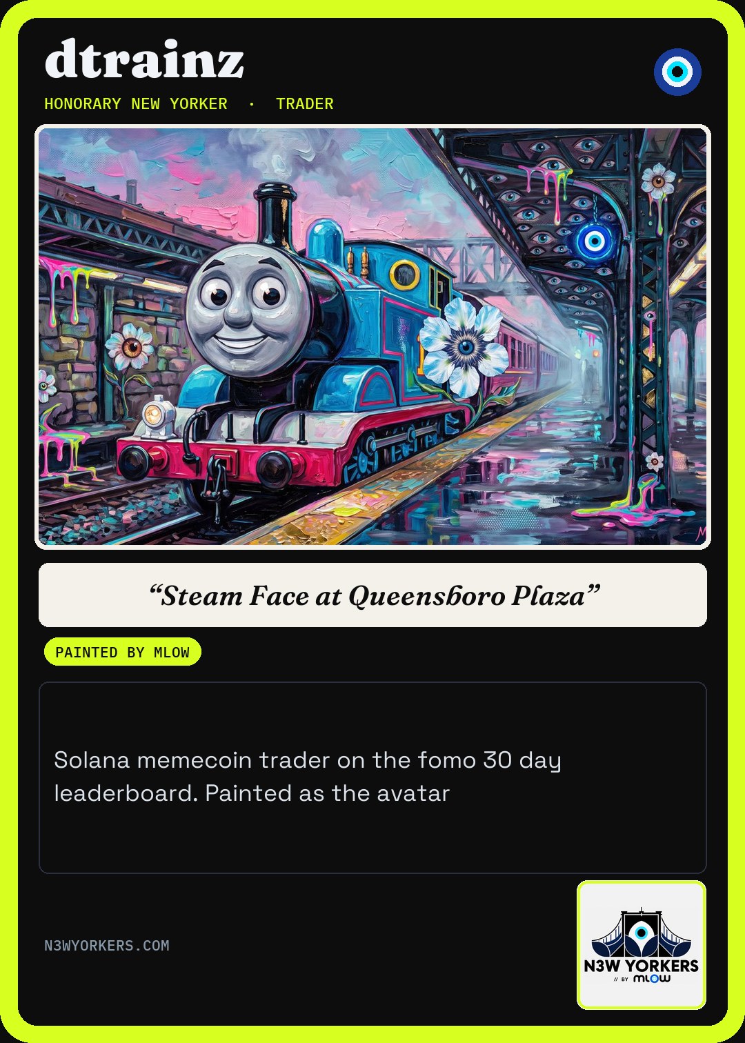 The Honorary card for dtrainz, painted by MLow