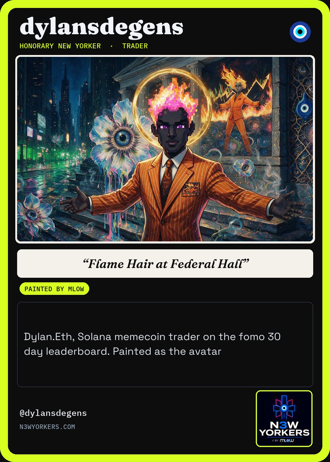 The Honorary card for dylansdegens, painted by MLow