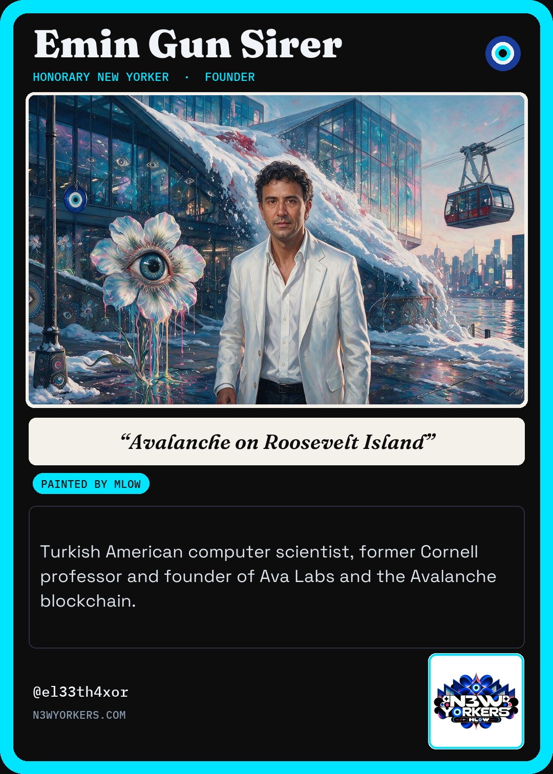 The Honorary card for Emin Gun Sirer, painted by MLow
