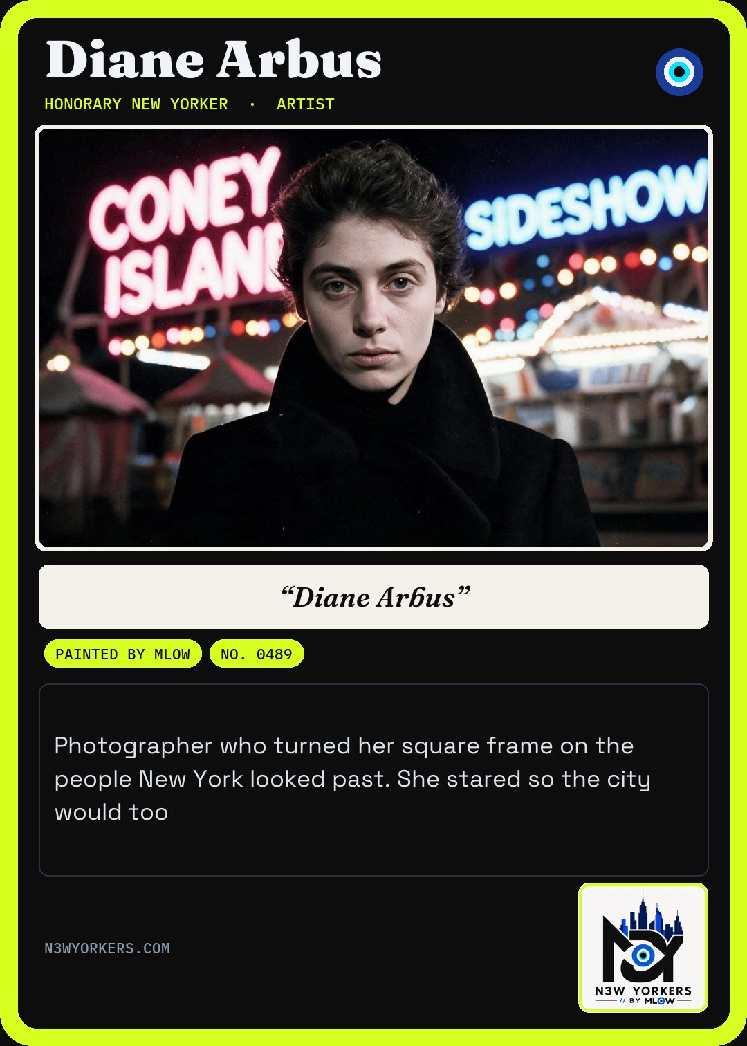 The Honorary card for Diane Arbus, painted by MLow