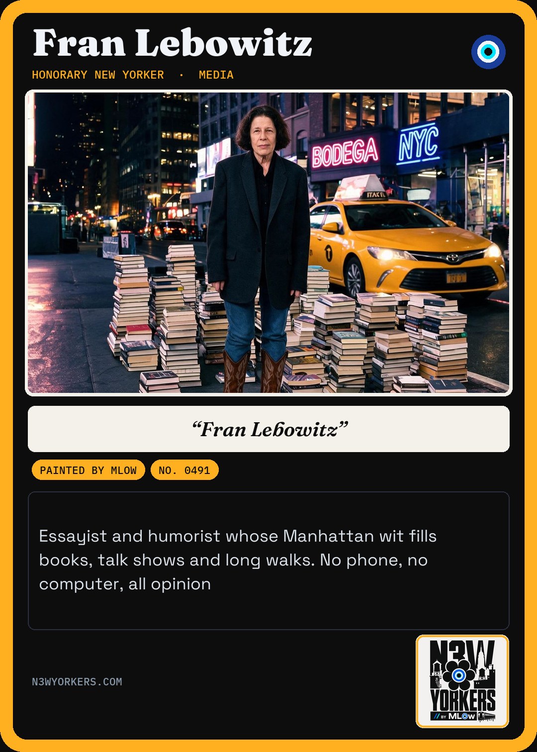 The Honorary card for Fran Lebowitz, painted by MLow