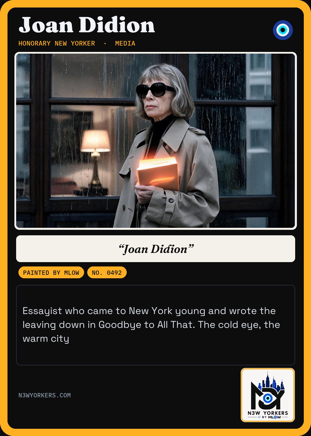 The Honorary card for Joan Didion, painted by MLow