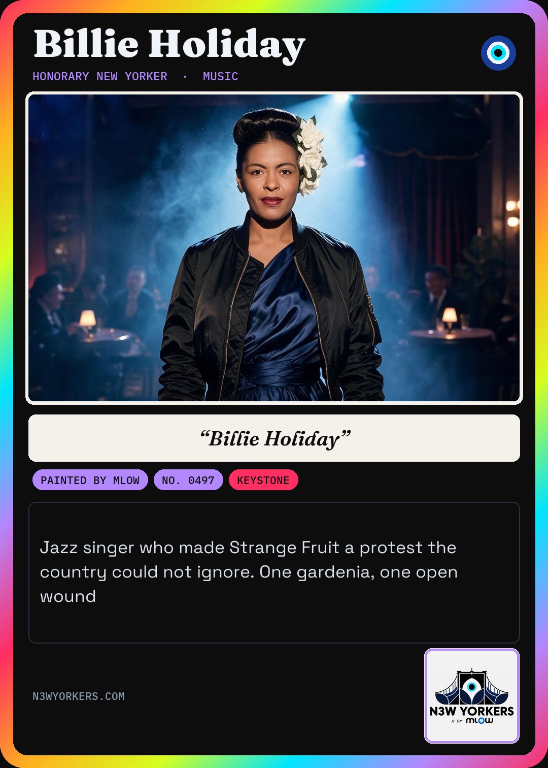 The Honorary card for Billie Holiday, painted by MLow