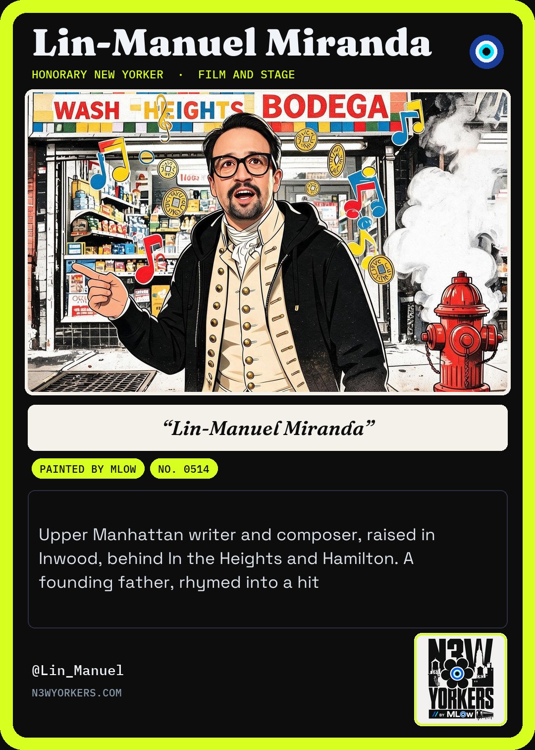 The Honorary card for Lin-Manuel Miranda, painted by MLow