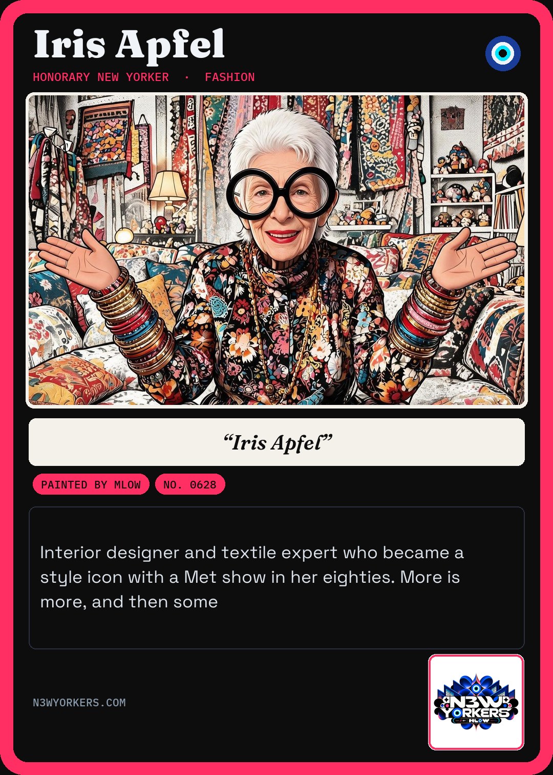 The Honorary card for Iris Apfel, painted by MLow