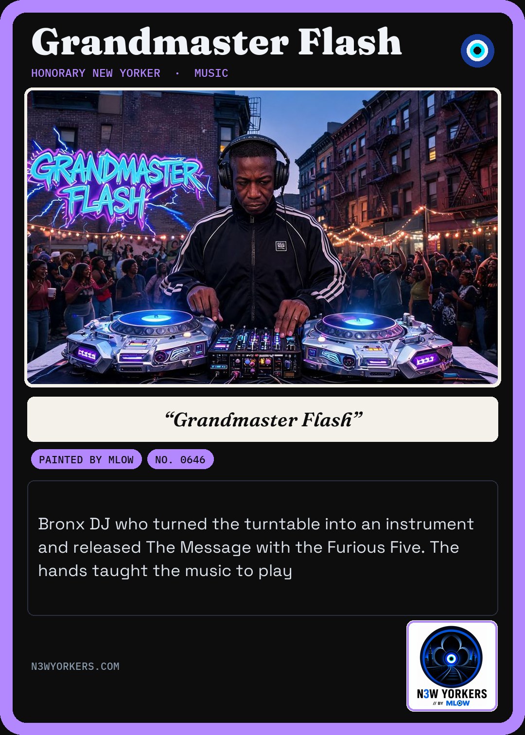 The Honorary card for Grandmaster Flash, painted by MLow