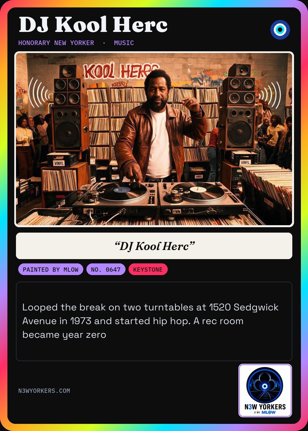 The Honorary card for DJ Kool Herc, painted by MLow