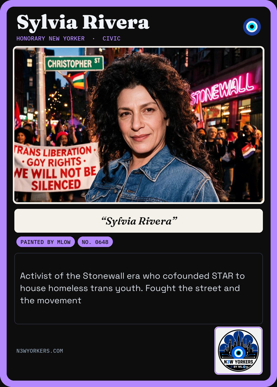 The Honorary card for Sylvia Rivera, painted by MLow
