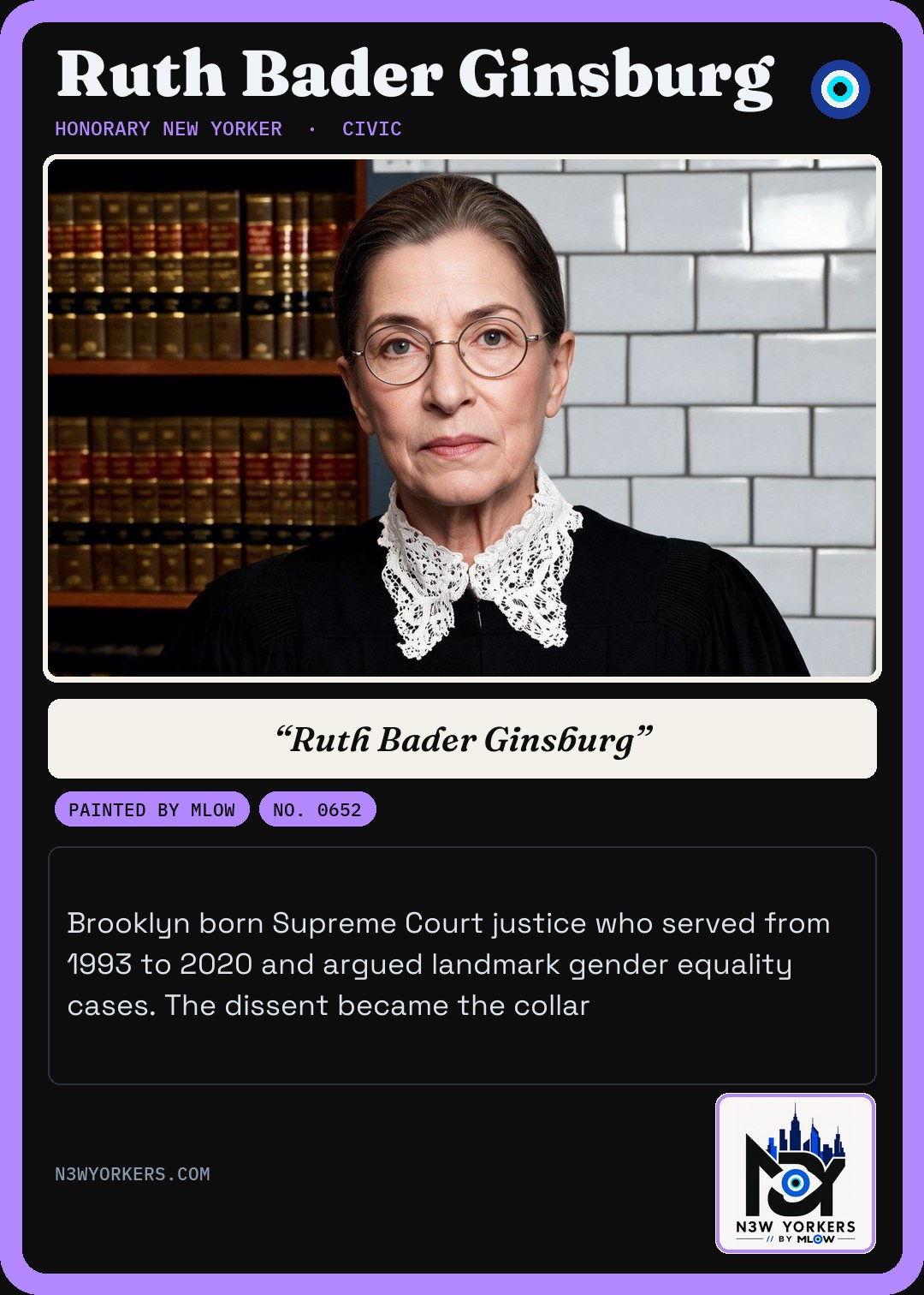 The Honorary card for Ruth Bader Ginsburg, painted by MLow