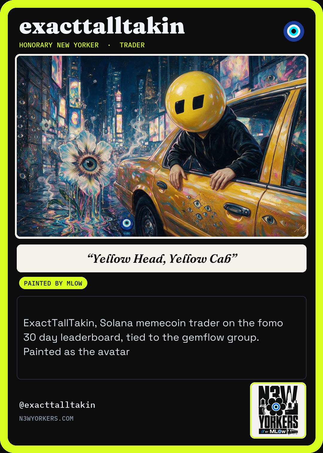 The Honorary card for exacttalltakin, painted by MLow