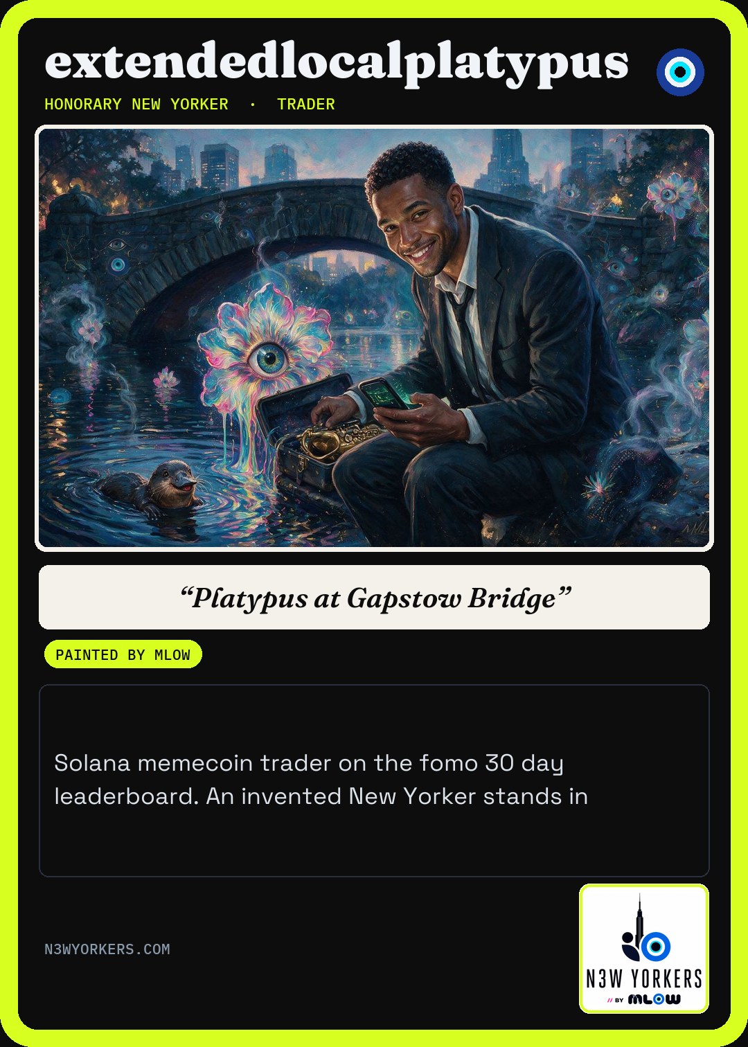 The Honorary card for extendedlocalplatypus, painted by MLow