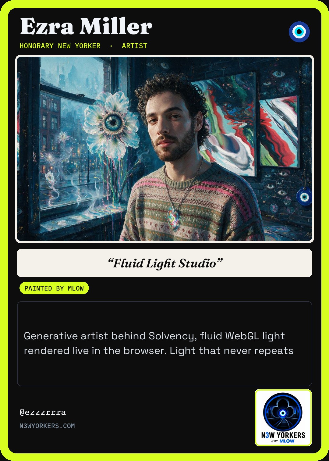 The Honorary card for Ezra Miller, painted by MLow