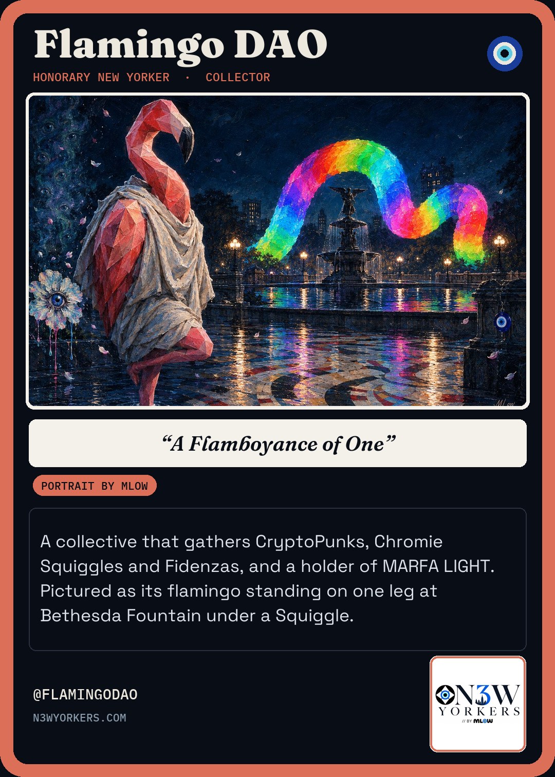 The Honorary card for Flamingo DAO, portrait by MLow