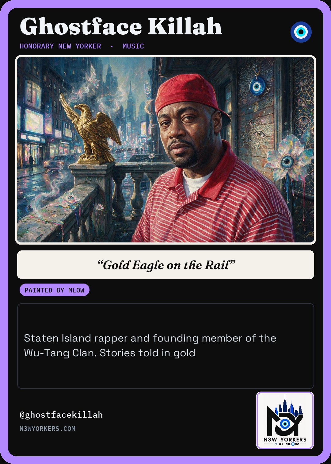 The Honorary card for Ghostface Killah, painted by MLow