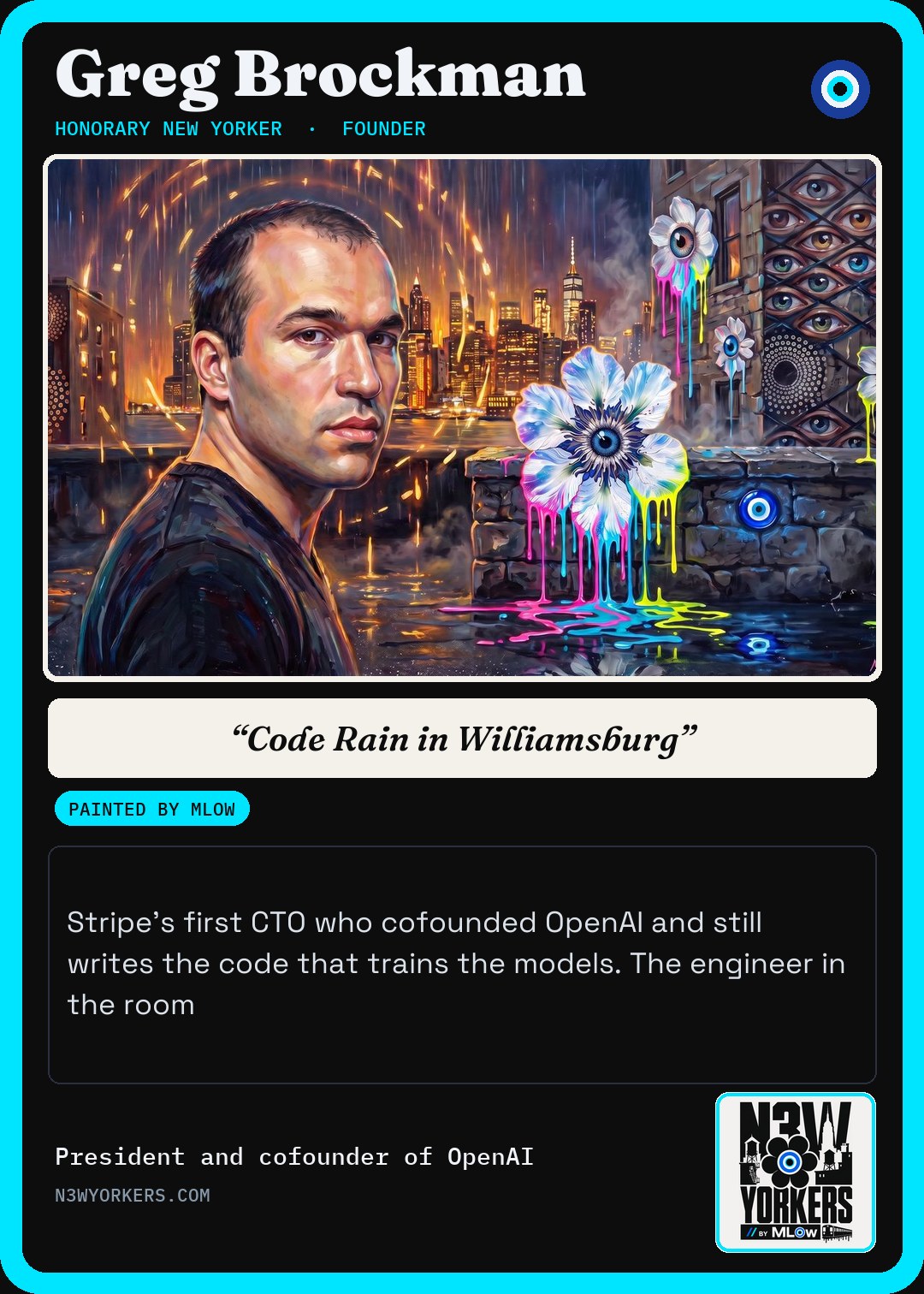The Honorary card for Greg Brockman, painted by MLow