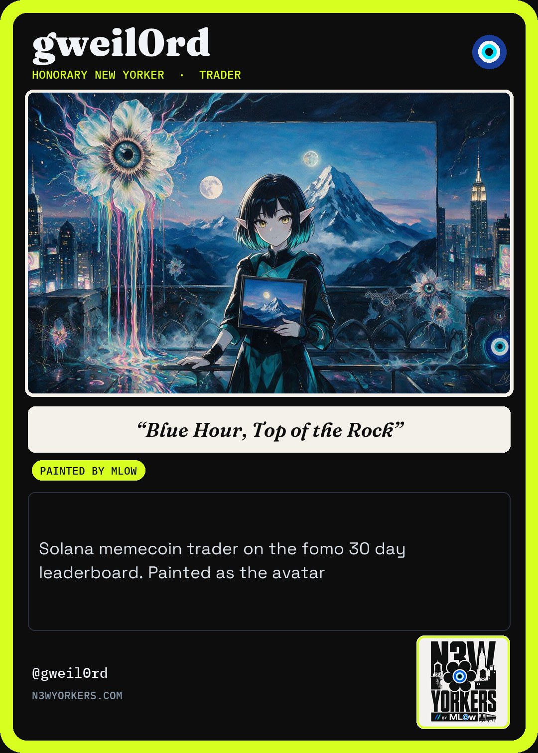 The Honorary card for gweil0rd, painted by MLow