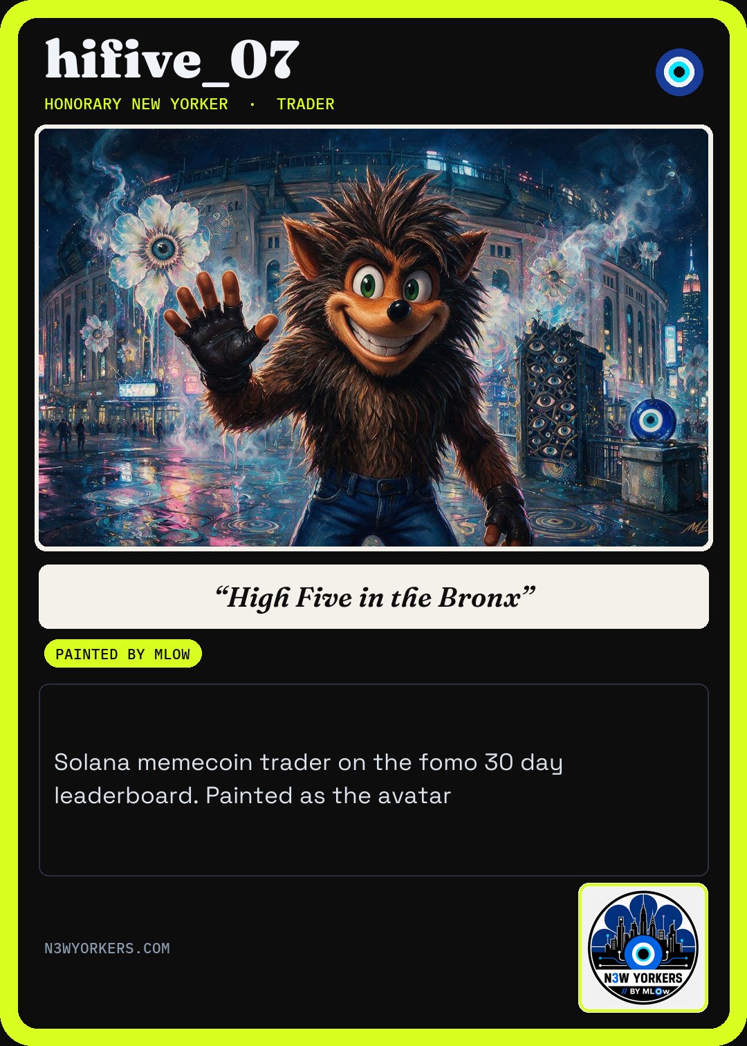 The Honorary card for hifive_07, painted by MLow