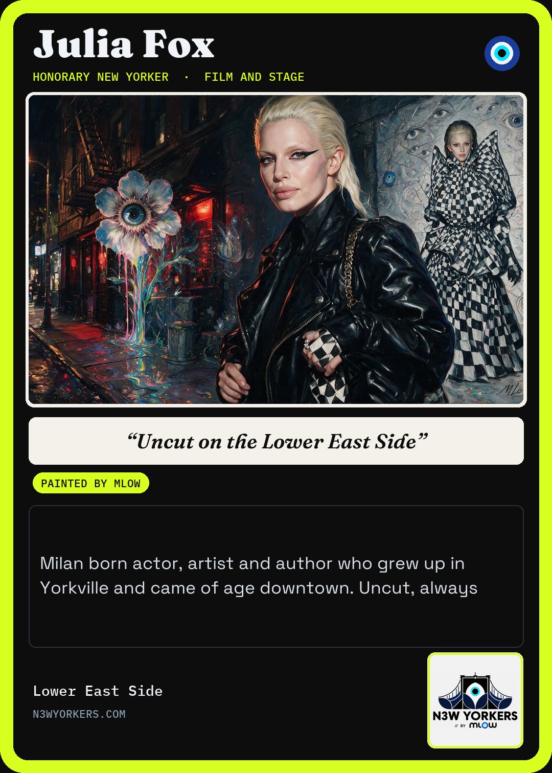 The Honorary card for Julia Fox, painted by MLow