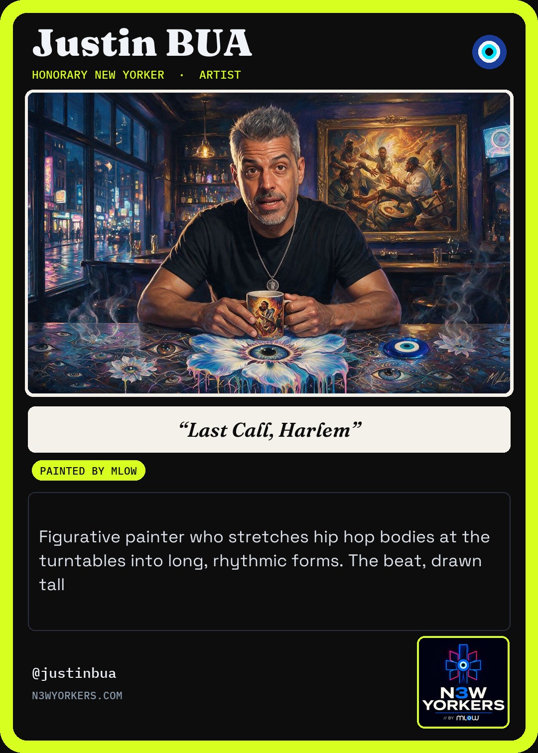 The Honorary card for Justin BUA, painted by MLow