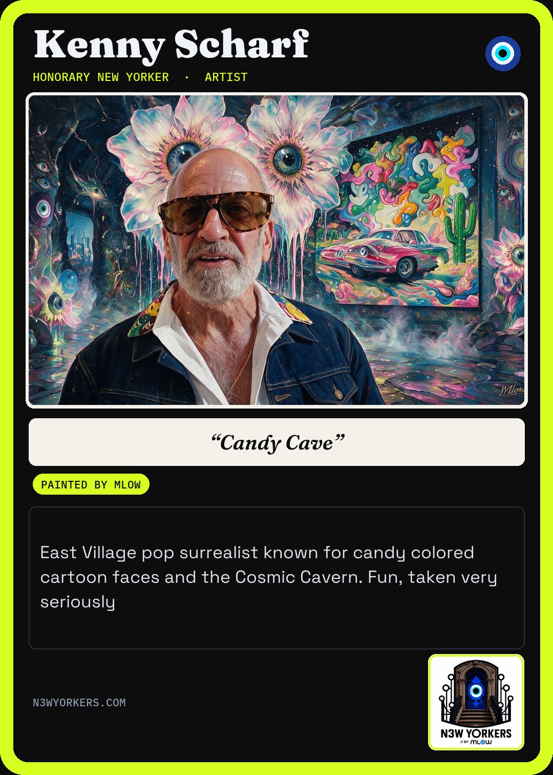 The Honorary card for Kenny Scharf, painted by MLow