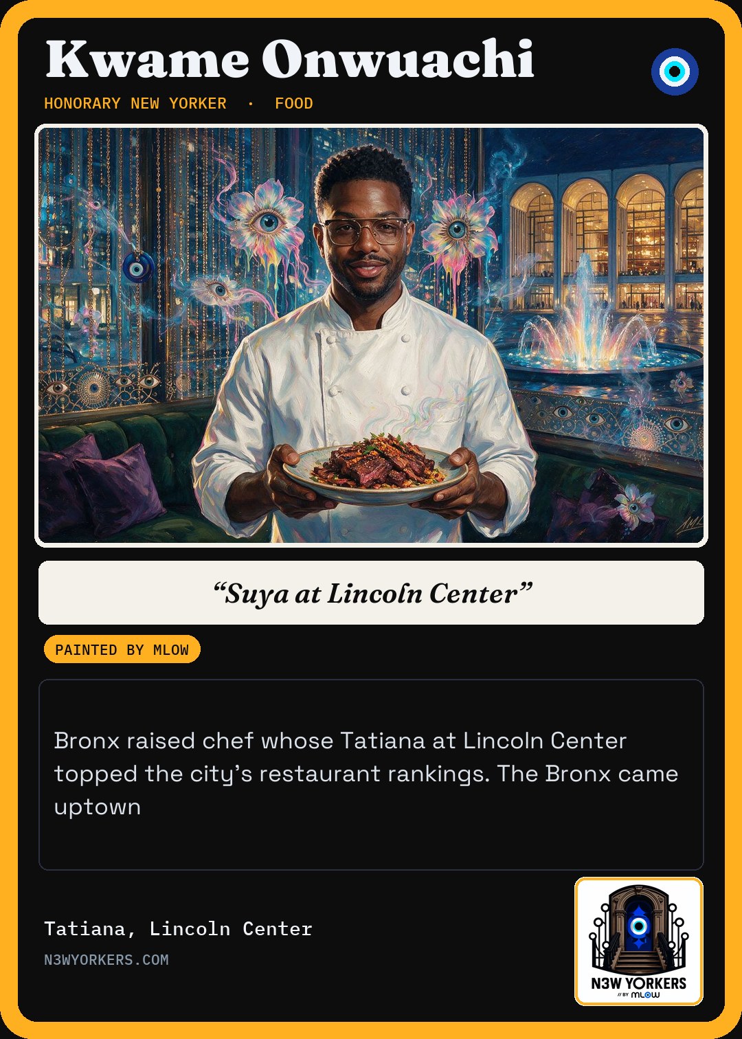 The Honorary card for Kwame Onwuachi, painted by MLow