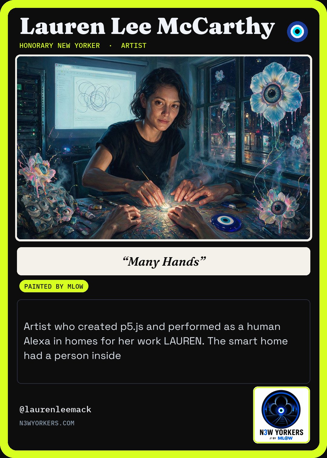 The Honorary card for Lauren Lee McCarthy, painted by MLow