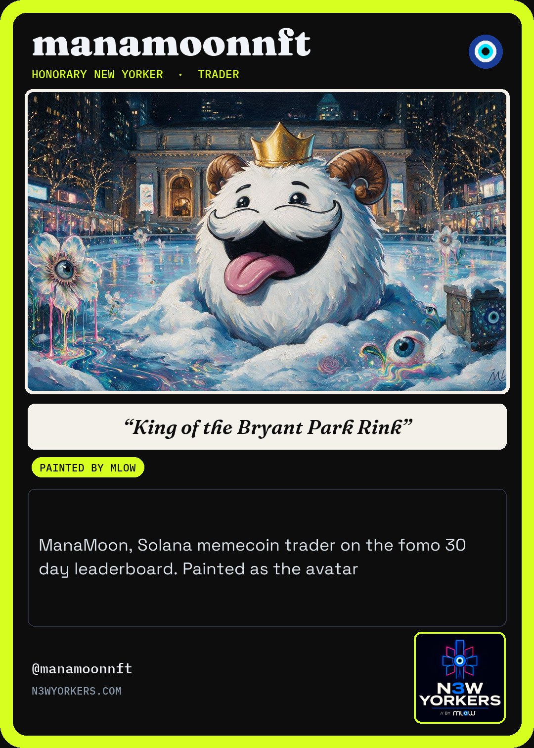 The Honorary card for manamoonnft, painted by MLow