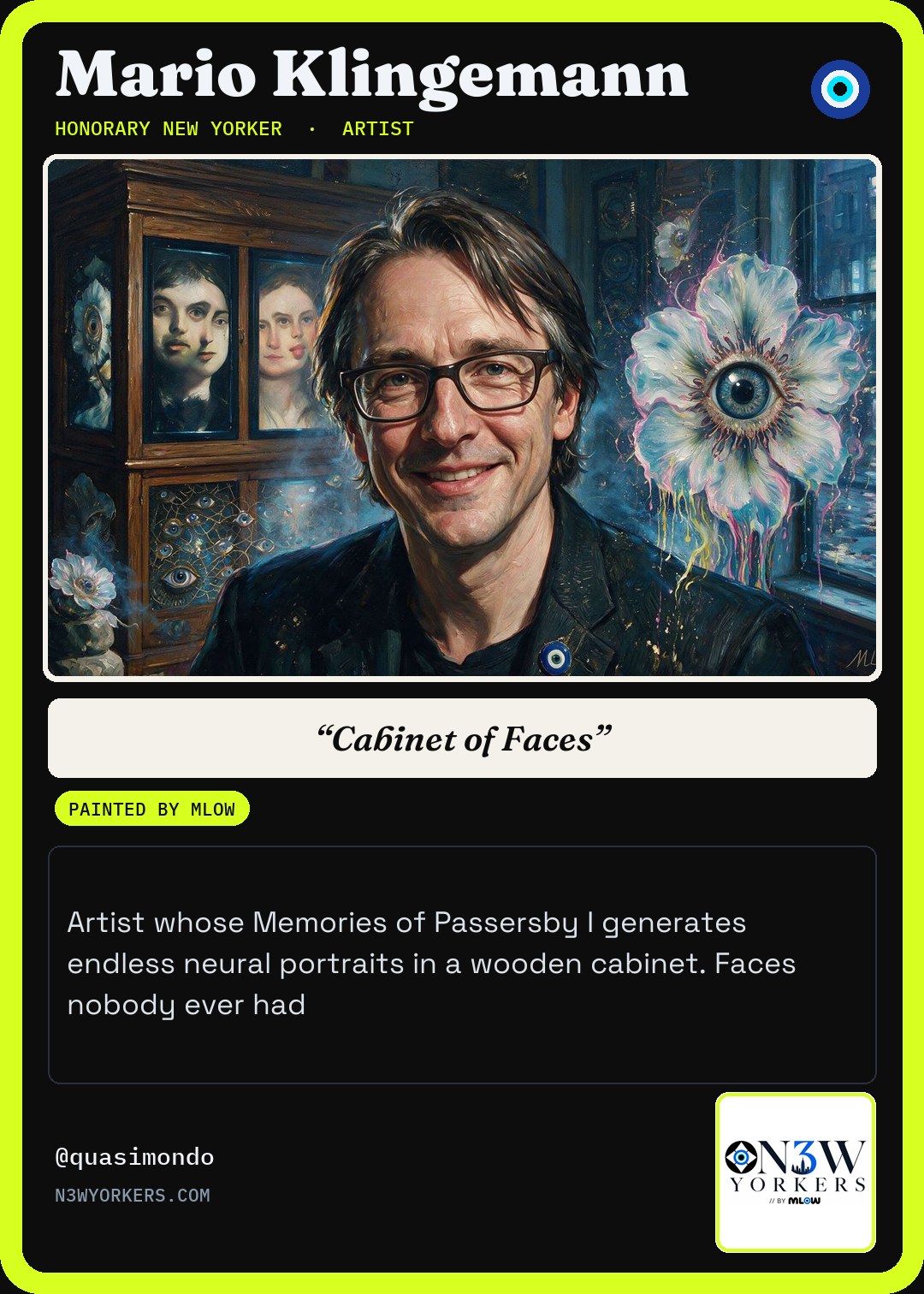 The Honorary card for Mario Klingemann, painted by MLow