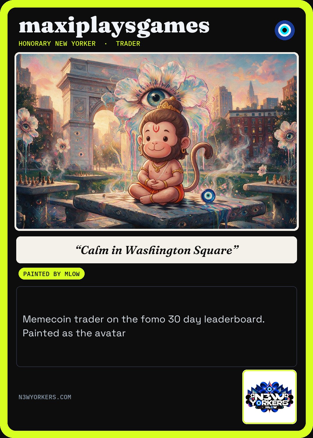 The Honorary card for maxiplaysgames, painted by MLow