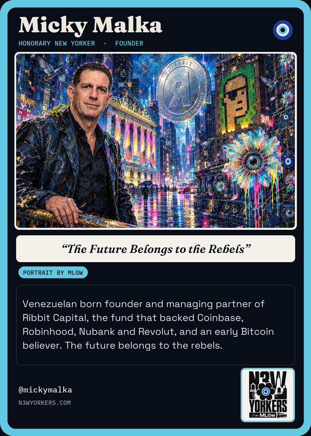 The Honorary card for Micky Malka, portrait by MLow