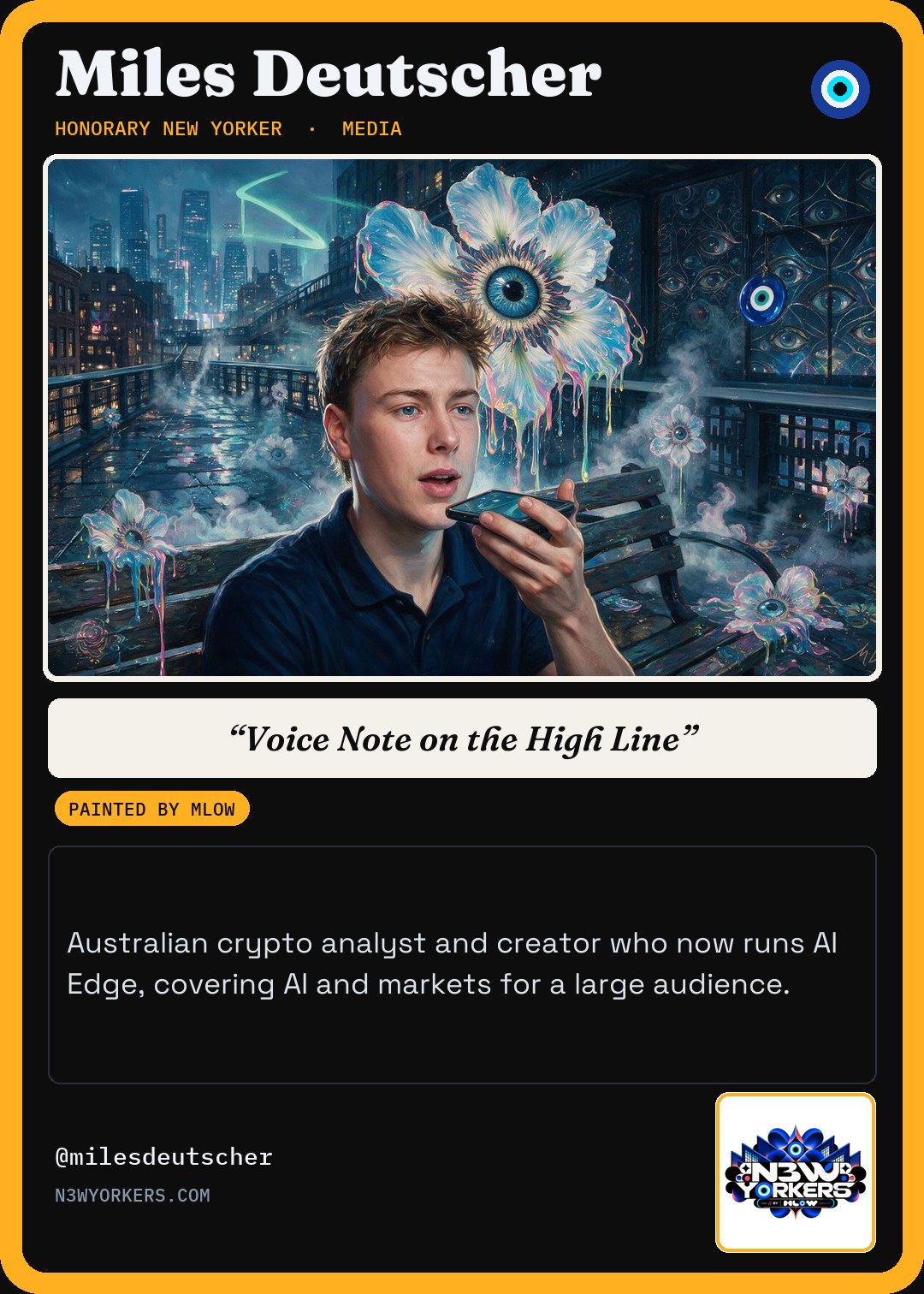 The Honorary card for Miles Deutscher, painted by MLow
