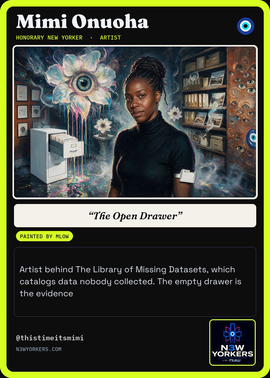 The Honorary card for Mimi Onuoha, painted by MLow