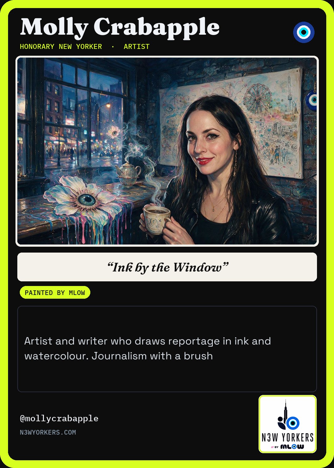 The Honorary card for Molly Crabapple, painted by MLow