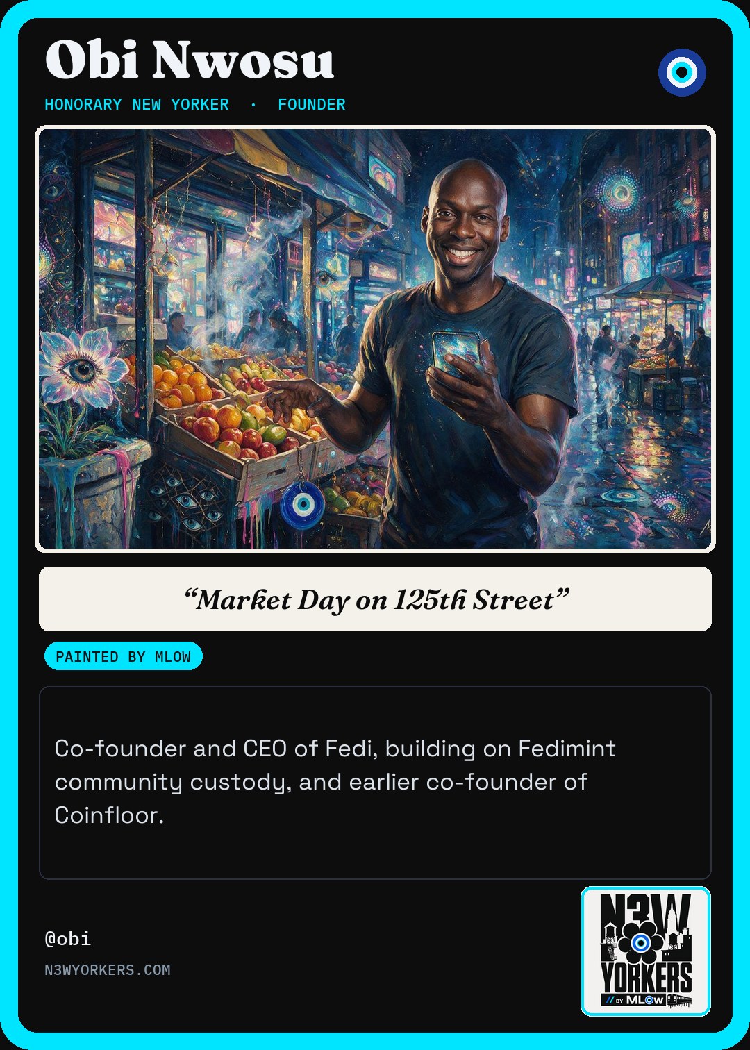 The Honorary card for Obi Nwosu, painted by MLow